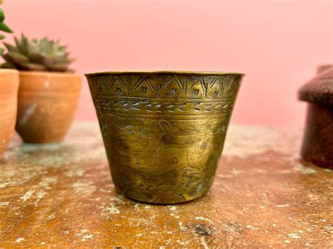 Antique Indian Engraved Brass Lassi Cup - Etsy
