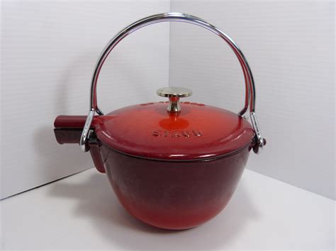 Staub La Theire Red Enamel Cast Iron Teapot Tea Kettle - Kiwanis Marketplace