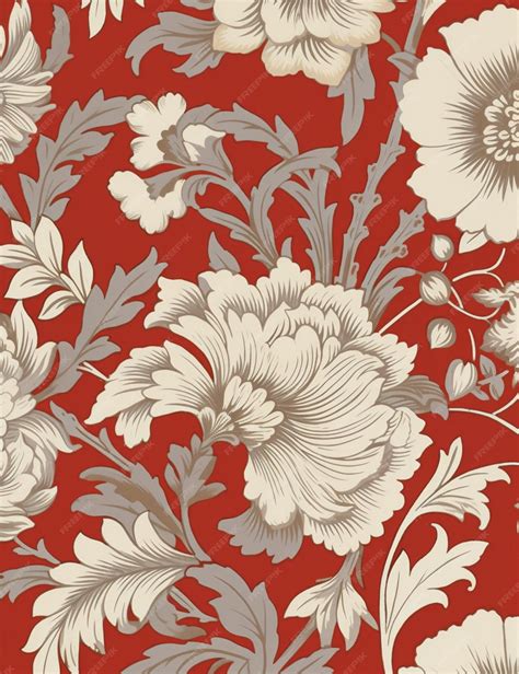Premium AI Image | A close up of a red and white floral wallpaper with a flower generative ai