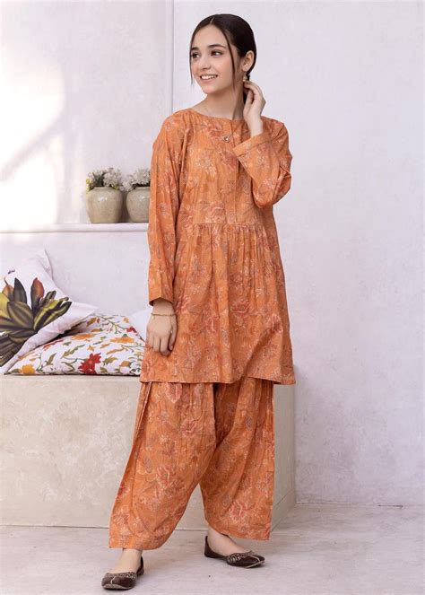 2 Piece Coral Orange Printed Suit - 11-12Y | Modest fashion outfits, Stylish dress book, Womens ...