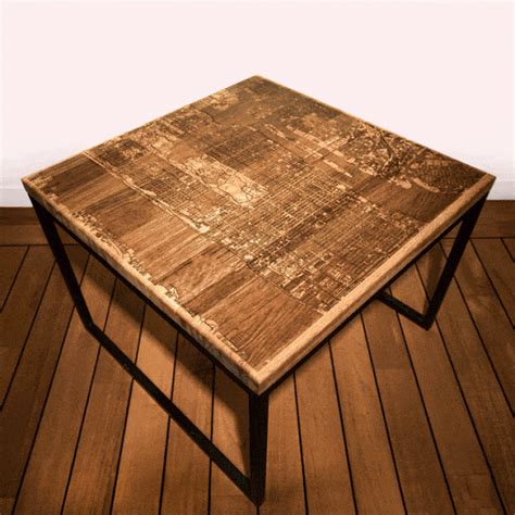 Engraved Wood and Resin Tables Designed With Glow-in-the-Dark City Maps