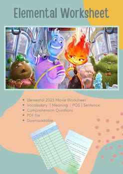 Elemental Movie/Animation Worksheet │ Vocabulary and Questions │Printable