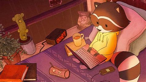 Download Lo Fi Anime Studying Ghibli Raccoon Wallpaper | Wallpapers.com