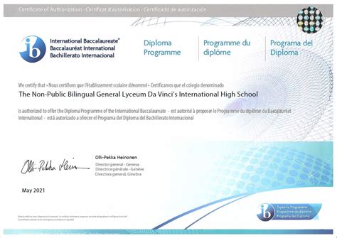 IB DP Certificate for our school | Da Vinci's International Schools