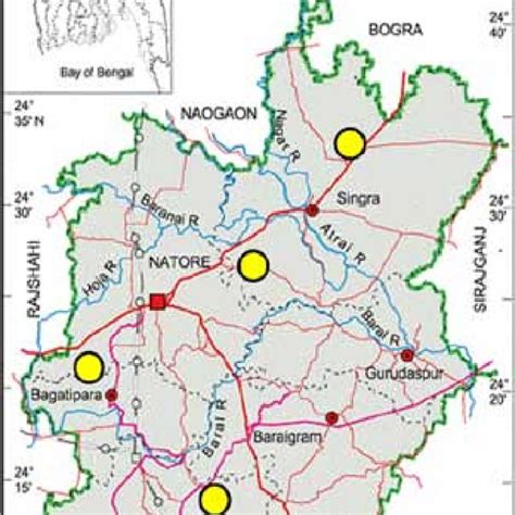 Map of Bangladesh (inset) and Natore district showing the survey ...