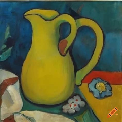 Paul gauguin's oil painting of a cozy still life with flowers and a milk jug on Craiyon