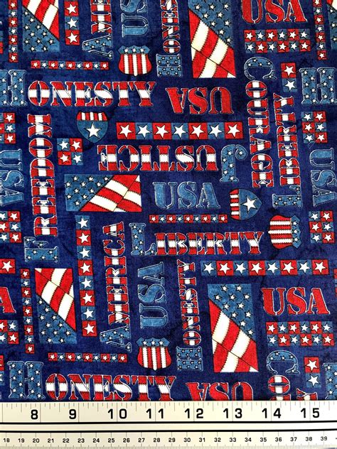 US patriotic fabric USA fabric American flags and words | Etsy