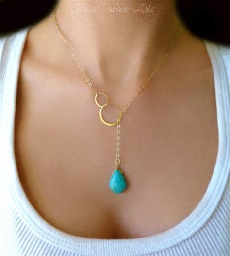 Turquoise Lariat Necklace - Sterling Silver or Gold – Glass Palace Arts