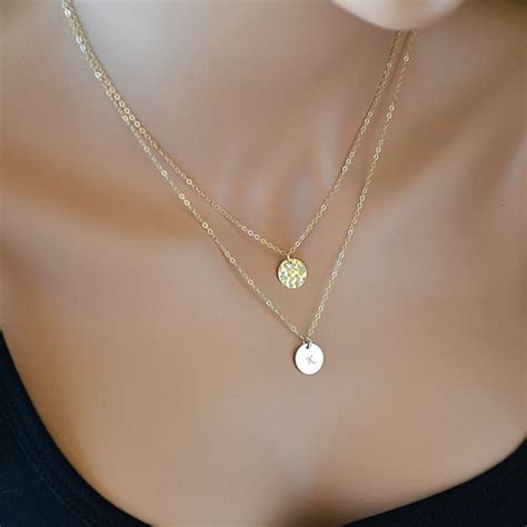 Layered Gold Disc Necklace with Personalized Initials