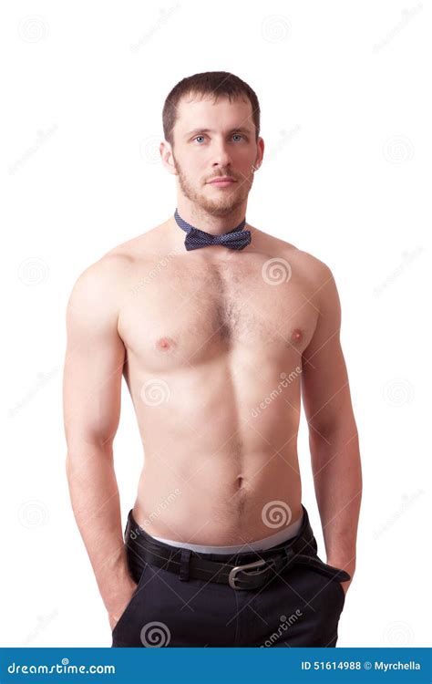 Man With Naked Torso And A Bow Tie Stock Photo - Image of isolated ...