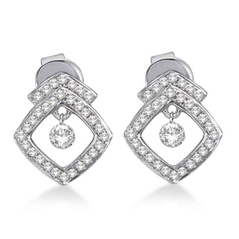 Diamond Square Shaped Earrings Drill Set 14k White Gold 0.35ct - CE33