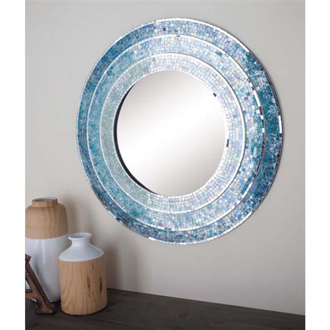 AMERICAN HOME 30 in. Modern Wood Blue Mosaic Framed Wall Mirror-67974 ...