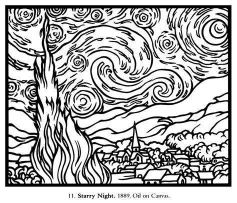 Van gogh starry night large - Masterpieces Adult Coloring Pages