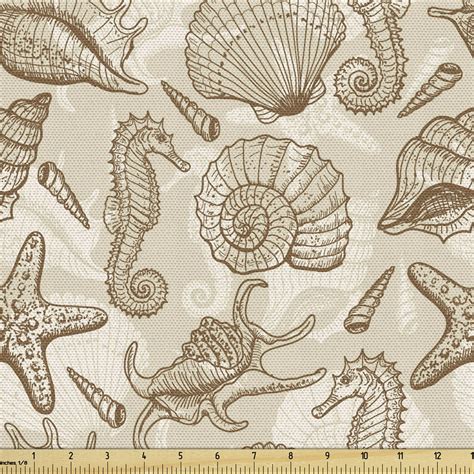 Sea Shells Fabric by The Yard, Vintage Inspired Monochrome Seashell ...