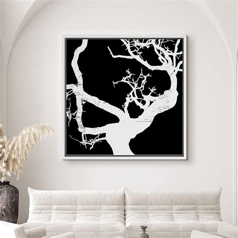 PixonSign Framed Canvas Print Wall Art Gray Tree Branches on Black Background Nature Wilderness ...