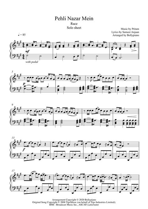 Pehli Nazar Mein Piano Notes | Race | Solo Sheet Music PDF