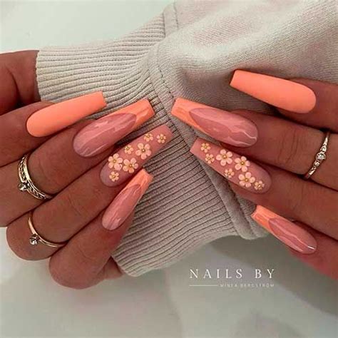 Coffin Peach Nail Design Aqua Nails, Acrylic Nails Coffin Pink, Coffin ...