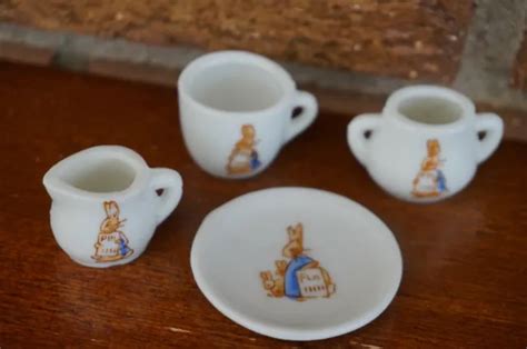MINIATURE TEA SET Vintage Peter Rabbit Beatrix Potter Cups Saucer Sugar Bowl $6.99 - PicClick