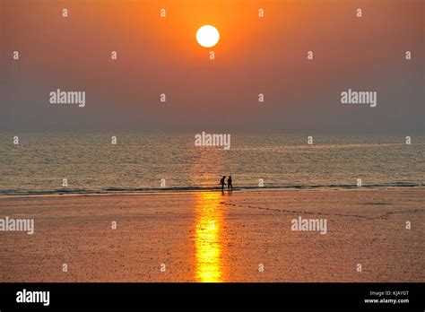 At the Mandvi Beach, Kutch, Gujarat, India at evening - sunset - two ...