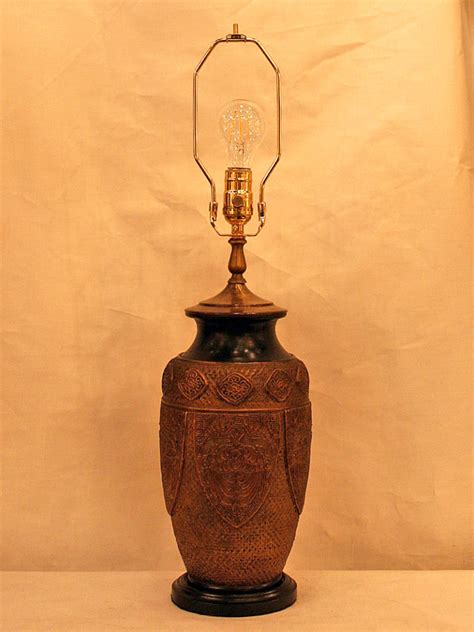 Vintage Pottery Lamp w/ Intricate Carved Design, c. 1960