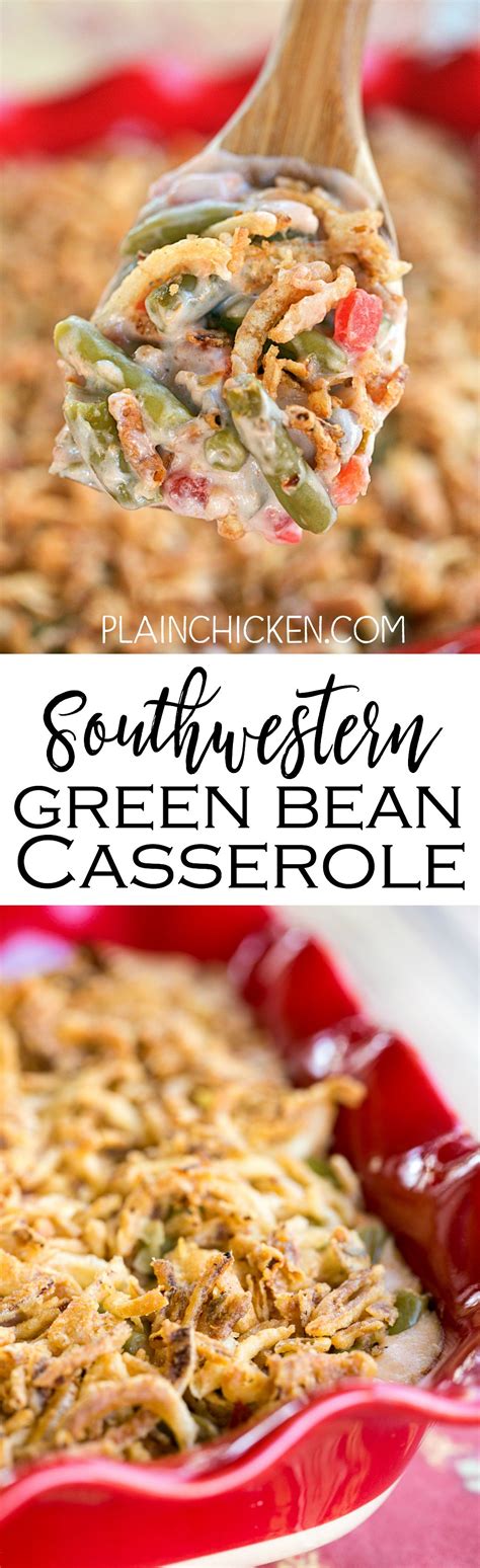 Southwestern Green Bean Casserole - perfect holiday side! Del Monte green beans, Cream of ...