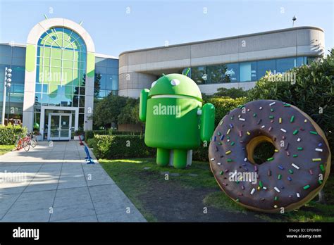 Google Android lawn statues at the Googleplex Google's headquarters in ...