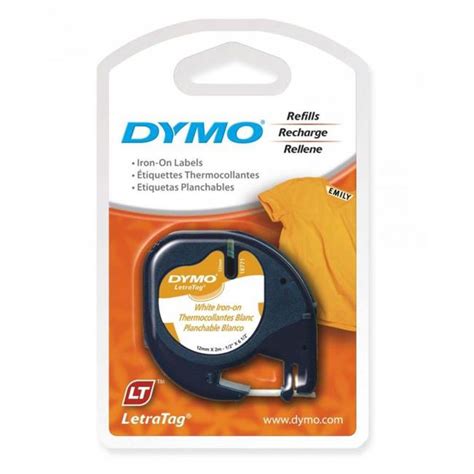 Original Dymo 18769 Black On White 12mm Iron-On Plastic