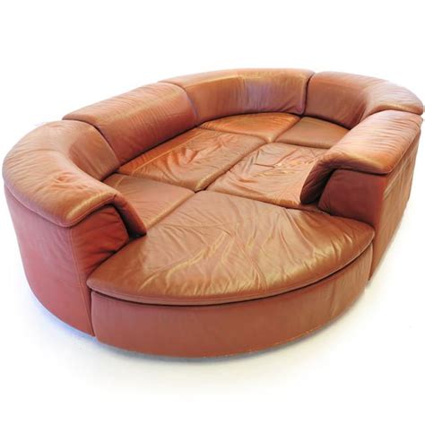 Camel Brown Leather Sectional Pit Sofa - Gil & Roy Props