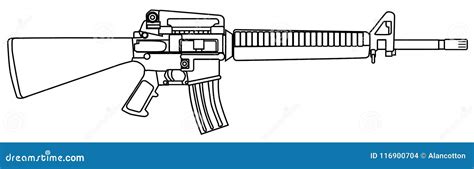 Typical Army Rifle Line Drawing on White Stock Vector - Illustration of armed, isolated: 116900704