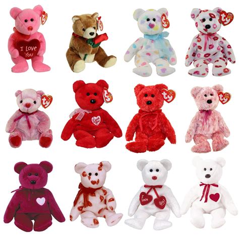 TY Beanie Babies - VALENTINE'S DAY BEARS (Set of 12)(Smitten, Smooch, Adore, Kissy +8)(5-9 in ...