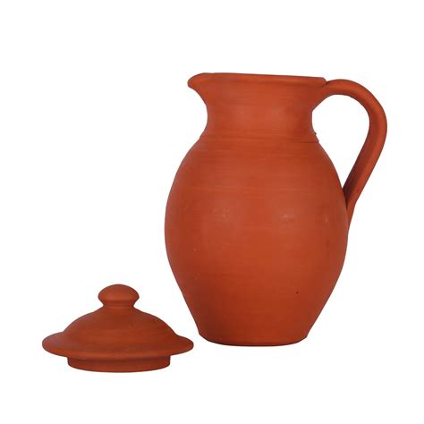 Buy Village Decor Handmade Earthen Clay Water Jug with Lid - Carafes Pitcher 51 Oz(1500 ML ...