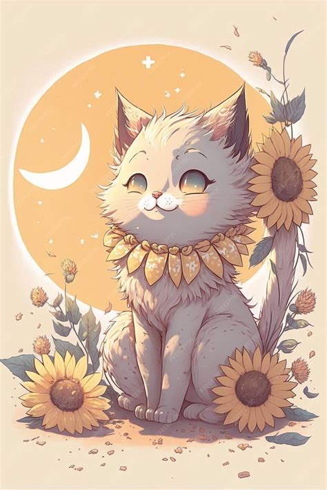 Premium Photo | Cat sitting in the middle of a field of sunflowers generative ai