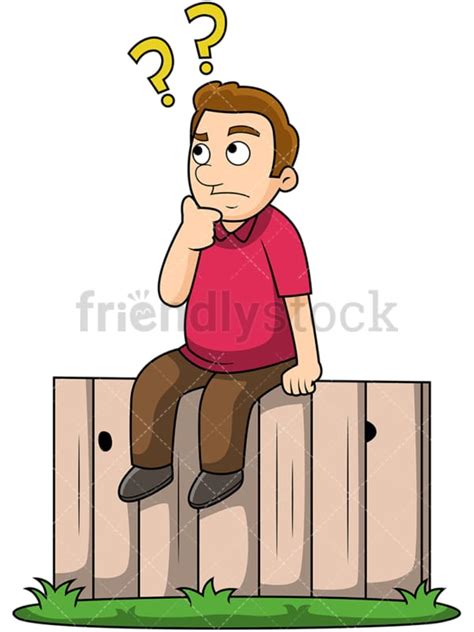 Man Sitting On The Fence Cartoon Vector Clipart - FriendlyStock