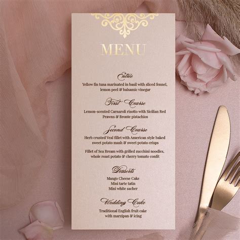 Wedding Menu Cards / Regina Rose Gold | Gold wedding stationery, Wedding menu cards, Wedding menu