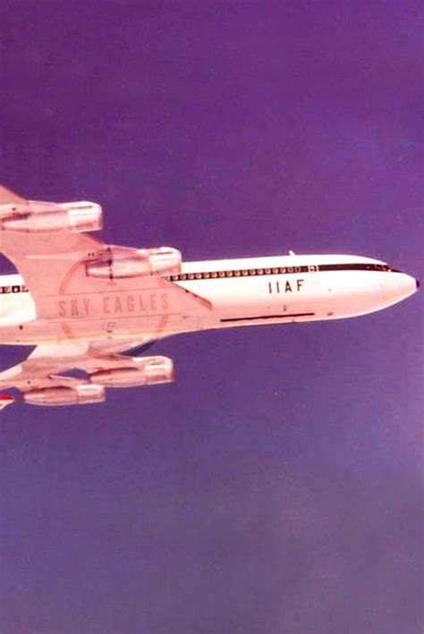 An Imperial Iranian Air Force Boeing 707 ready to performing air to air refueling in a maneuver ...