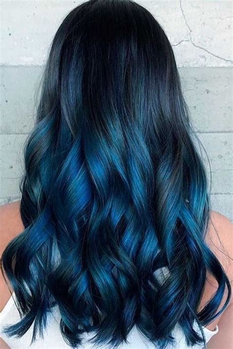 Long Wavy Black Roots Ombre Dark Blue to Blonde Tips Three Tones ...