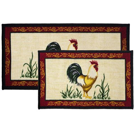 2pc Dot Rooster Kitchen Rug Set, Area Rug, Mat, Carpet, Non-Skid Latex Back (18x30 Rectangle ...