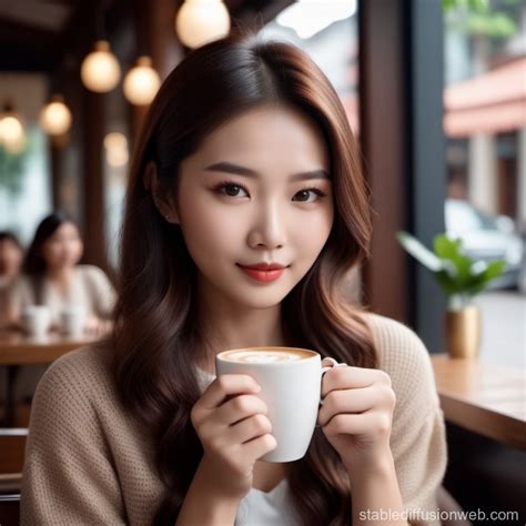 Asian Woman with Professional Attire in Coffee Shop | Stable Diffusion ...