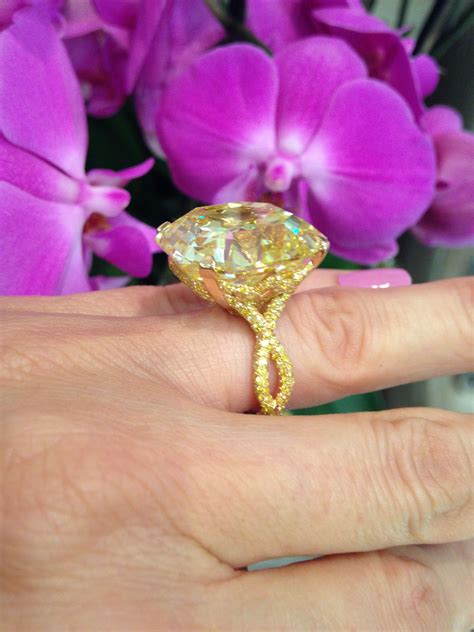 Trying on at David Morris London Bond Street - a 41.35 carat yellow diamond ring engagement ring ...