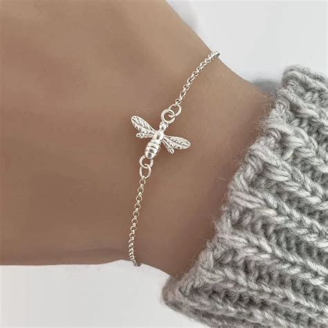 Bee Bracelet in Sterling Silver | Silver engraved bracelet, Bee bracelets, Winged bracelet