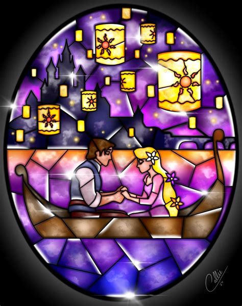 Stained Glass Rapunzel and Prince Art Print by Callie Clara - X-Small in 2020 | Disney stained ...