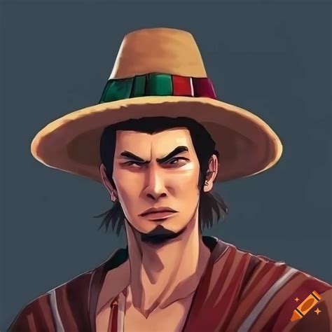 Kiryu kazuma wearing a poncho and sombrero on Craiyon