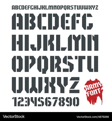 Stencil plate military font and numeral Royalty Free Vector