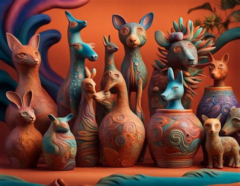 Mexican clay pottery animals - AI Generated Artwork - NightCafe Creator