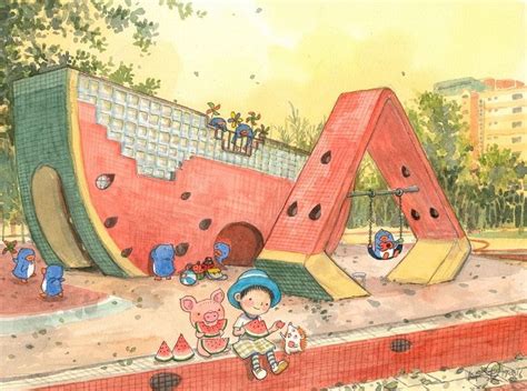 watermelon playgrounds | Watermelon illustration, Illustration art ...