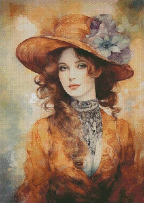 Victorian Lady 1 Counted Cross Stitch Patterns Printable Chart PDF Format Needlework Embroidery ...