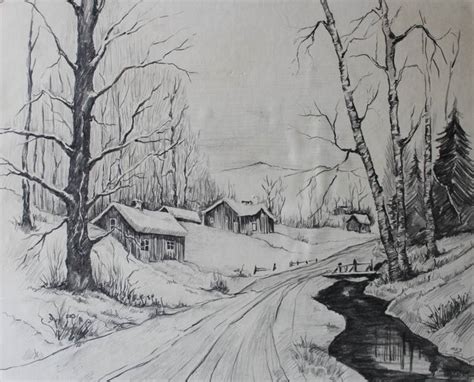 Winter Scene Sketch at PaintingValley.com | Explore collection of Winter Scene Sketch