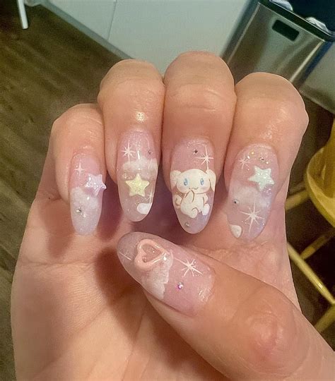 💕 Cinnamoroll nails 💕 That line work!! : r/Nails