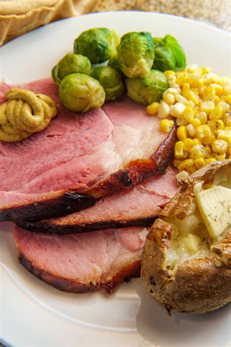 Roasted Ham Dinner stock image. Image of salt, brussel - 165573839