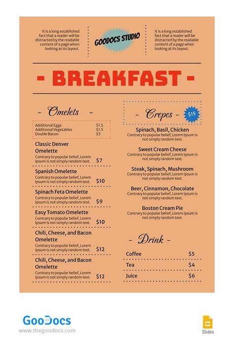 Free Classic Breakfast Restaurant Menu Template In Google Slides